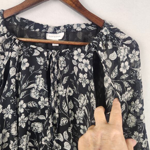 Topshop Dress Women’s Size 10 Black Floral Long Sleeve Mini Lined Sheer Boho EUC - Picture 13 of 16